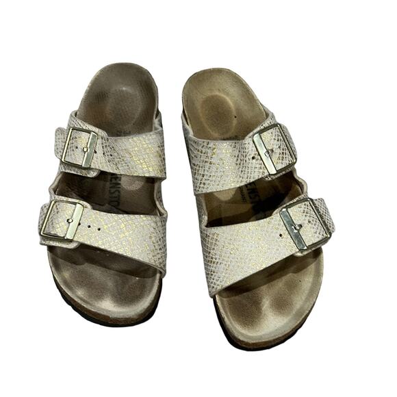 Birkenstock Shoes - Birkenstock Gold Snake Print Arizona Sandals Size 36
